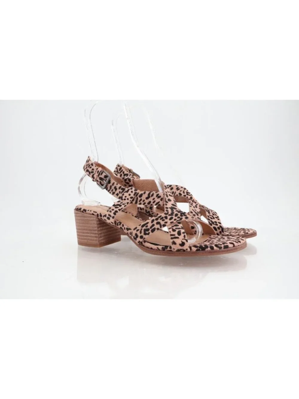 Madewell Alyssa Leopard Strappy Sandals Size 9 Calf Hair Block Heel Slingback